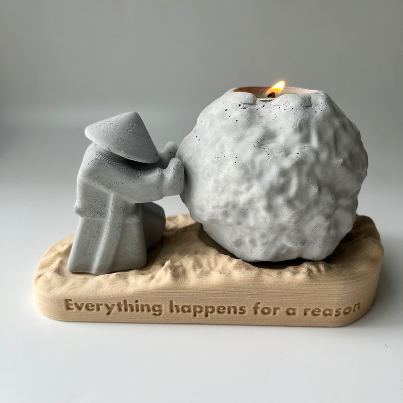 Rock Candle Holder - Wooden base with message underneath