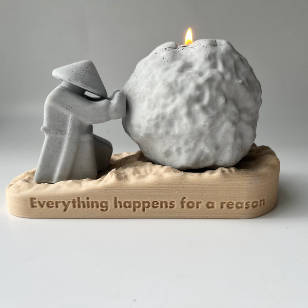 Rock Candle Holder - Wooden base with message underneath