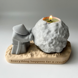 Rock Candle Holder - Wooden base with message underneath