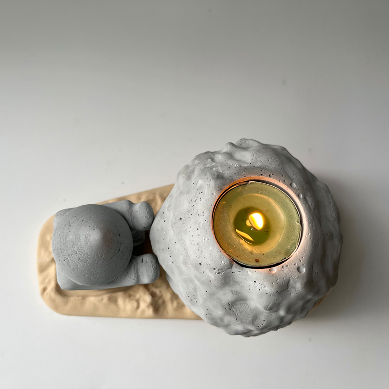 Rock Candle Holder - Wooden base with message underneath
