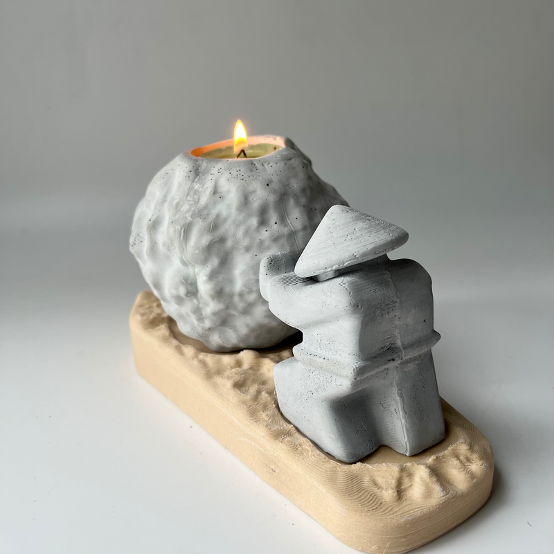 Rock Candle Holder - Wooden base with message underneath