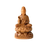 6" Wooden Guan Yin Bodhisattva Statue Sitting on Lotus– Kuan Yin Quan Yin Buddha for Feng Shui, Meditation, and Spiritual Decor