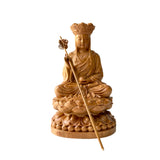 6" Wooden Sitting Ksitigarbha Bodhisattva Statue, Dizang Statue Feng Shui, Meditation Decor