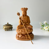 6" Wooden Sitting Ksitigarbha Bodhisattva Statue, Dizang Statue Feng Shui, Meditation Decor