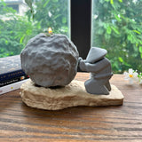 Rock-Shaped Candle Holder, Candle Holder with Man Pushing Rock, Sisyphus Inspired