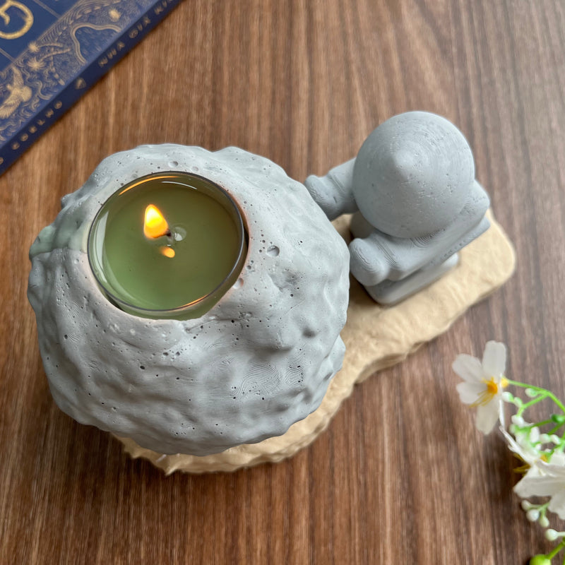 Rock-Shaped Candle Holder, Candle Holder with Man Pushing Rock, Sisyphus Inspired