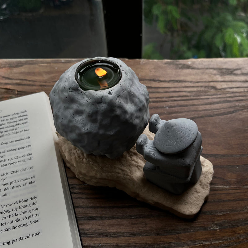 Rock-Shaped Candle Holder, Candle Holder with Man Pushing Rock, Sisyphus Inspired