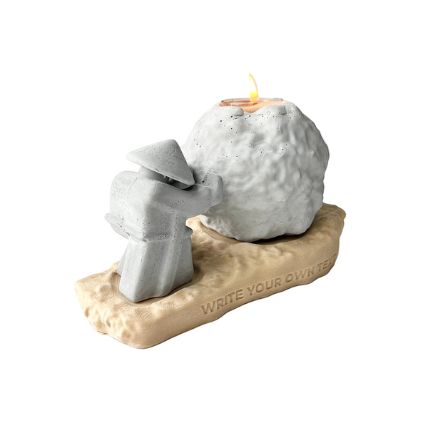Rock-Shaped Candle Holder, Candle Holder with Man Pushing Rock, Custom Name Available