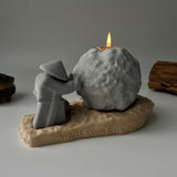 Rock-Shaped Candle Holder, Candle Holder with Man Pushing Rock, Custom Name Available
