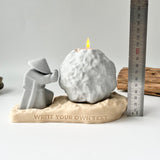 Rock-Shaped Candle Holder, Candle Holder with Man Pushing Rock, Custom Name Available