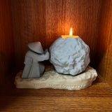 Rock-Shaped Candle Holder, Candle Holder with Man Pushing Rock, Custom Name Available