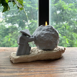 Rock-Shaped Candle Holder, Candle Holder with Man Pushing Rock, Custom Name Available