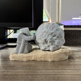 Rock-Shaped Candle Holder, Candle Holder with Man Pushing Rock, Custom Name Available
