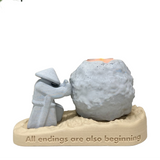 Rock Candle Holder - Wooden base with message underneath