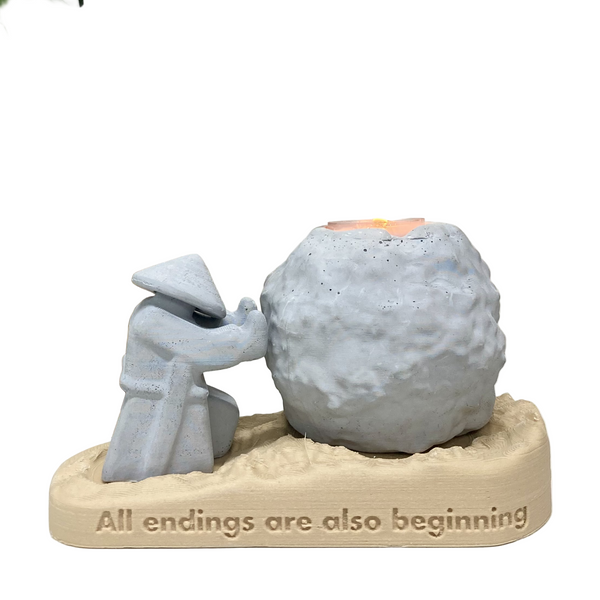Rock Candle Holder - Wooden base with message underneath