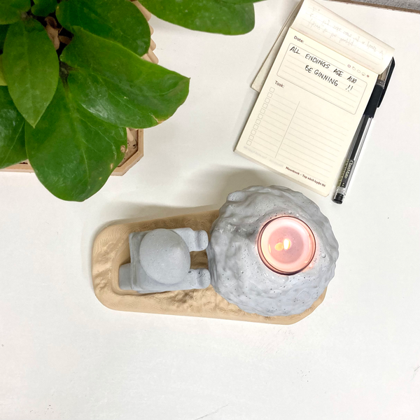 Rock Candle Holder - Wooden base with message underneath