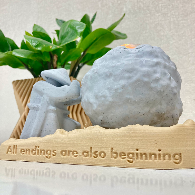 Rock Candle Holder - Wooden base with message underneath
