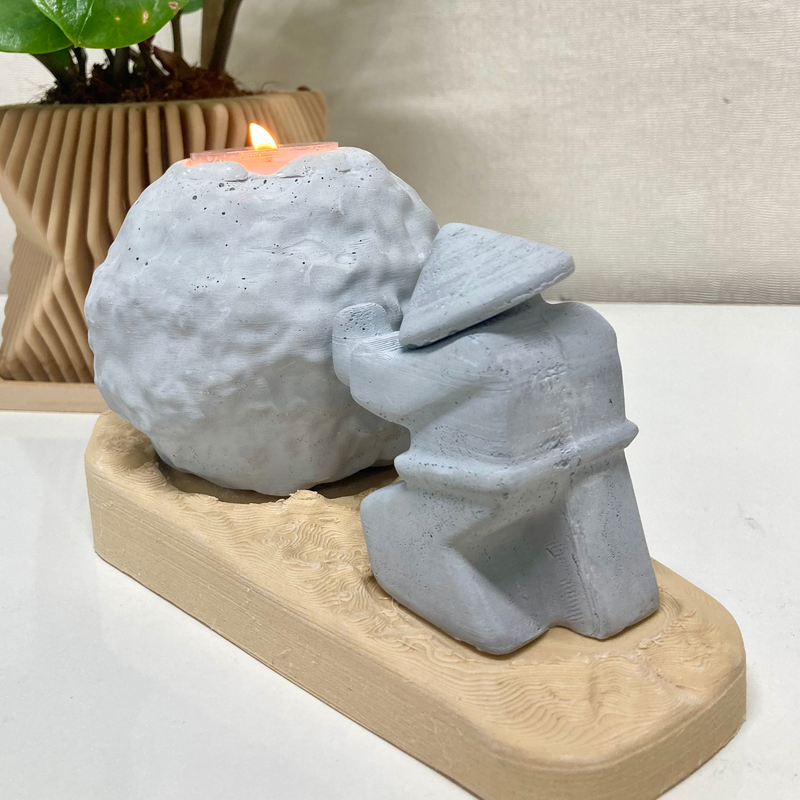 Rock Candle Holder - Wooden base with message underneath
