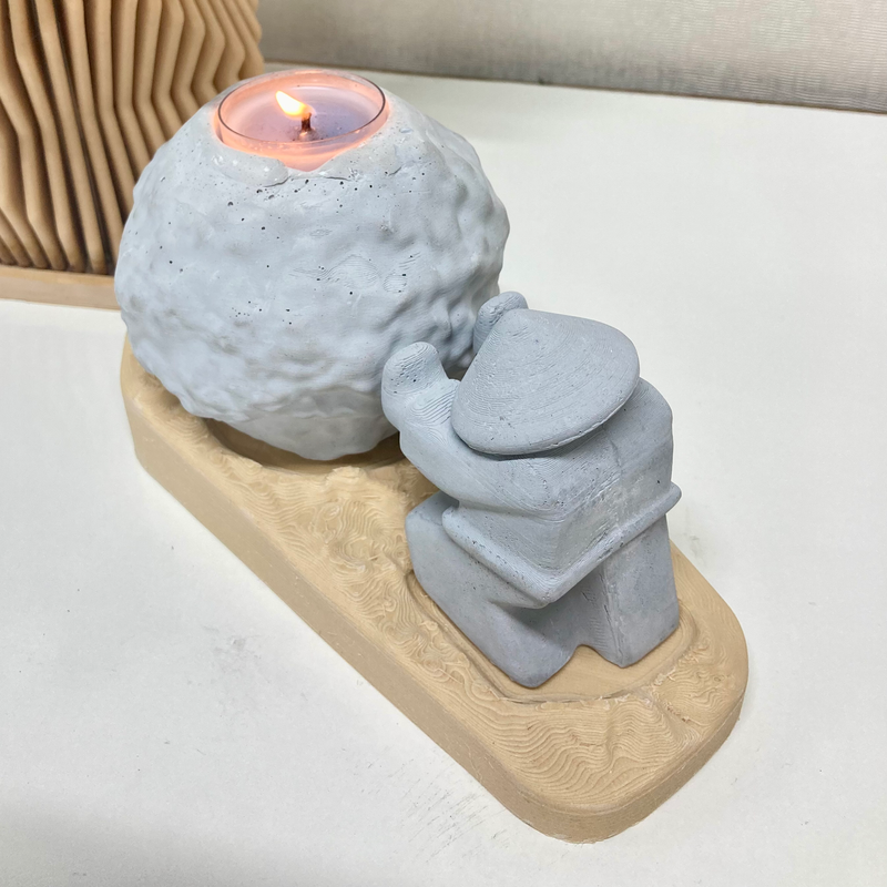 Rock Candle Holder - Wooden base with message underneath
