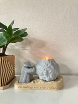 Rock Candle Holder - Wooden base with message underneath