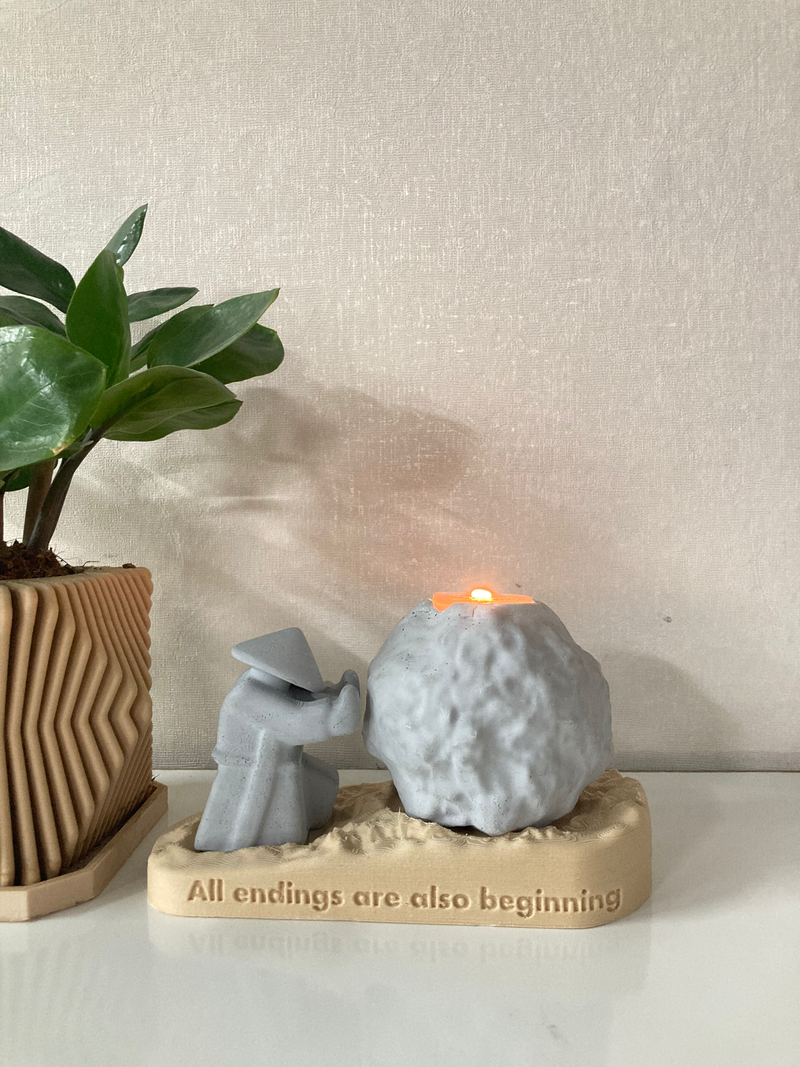 Rock Candle Holder - Wooden base with message underneath