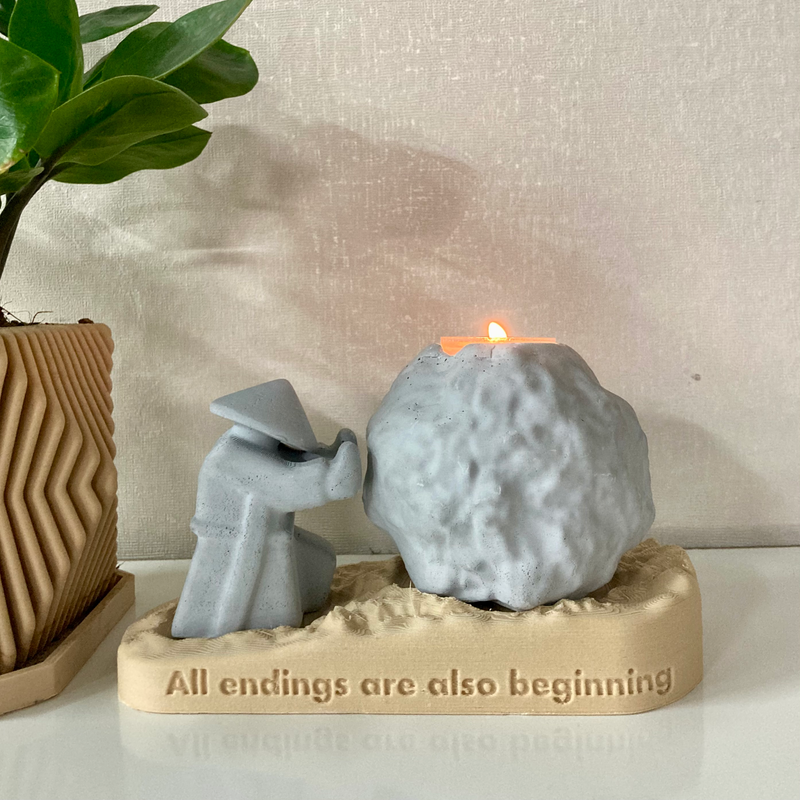 Rock Candle Holder - Wooden base with message underneath