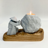 Cement Candle Holder Set with Natural Wooden Tray