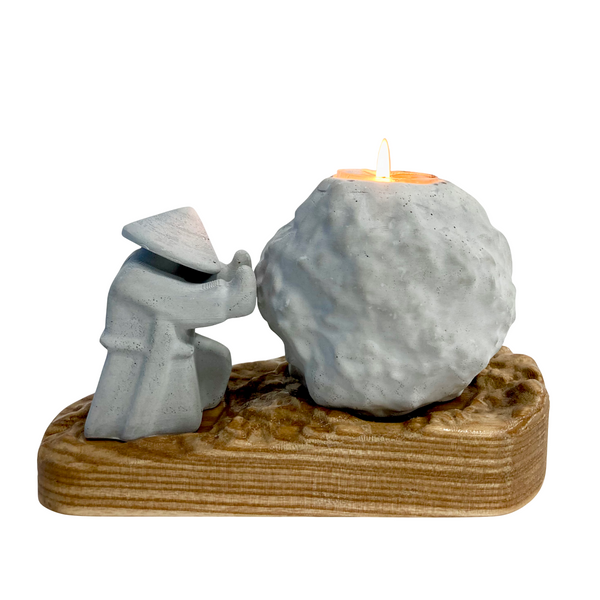 Cement Candle Holder Set with Natural Wooden Tray