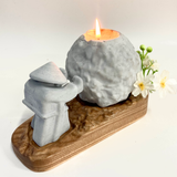 Cement Candle Holder Set with Natural Wooden Tray