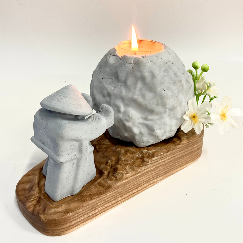 Cement Candle Holder Set with Natural Wooden Tray