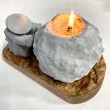 Cement Candle Holder Set with Natural Wooden Tray