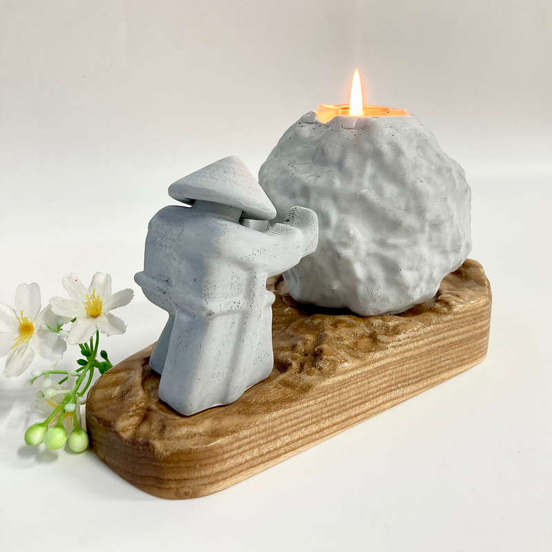 Cement Candle Holder Set with Natural Wooden Tray