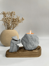 Cement Candle Holder Set with Natural Wooden Tray
