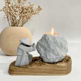 Cement Candle Holder Set with Natural Wooden Tray