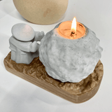 Cement Candle Holder Set with Natural Wooden Tray