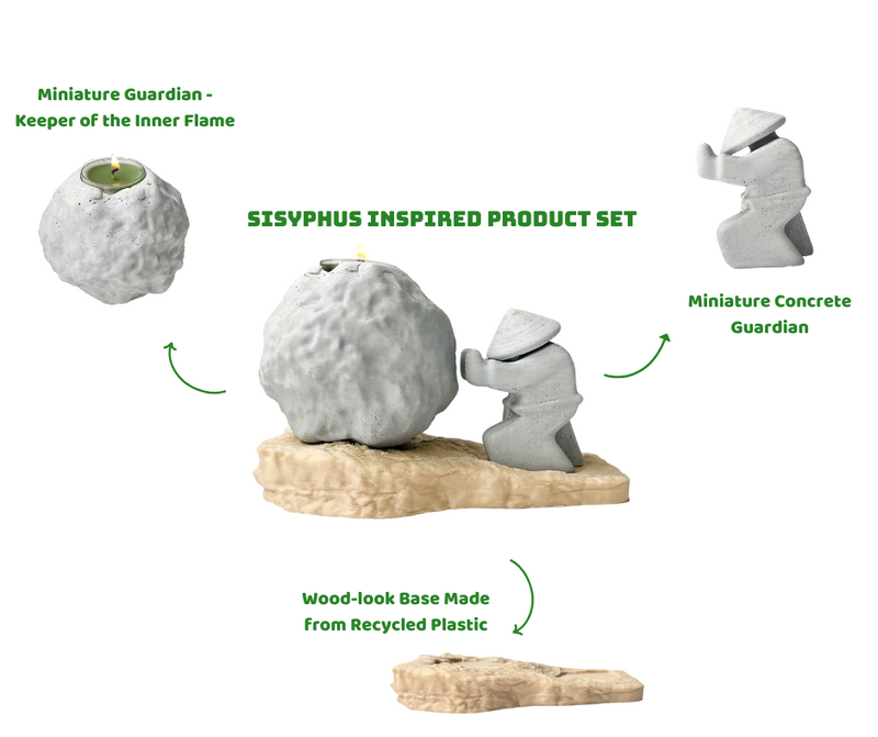 Rock-Shaped Candle Holder, Candle Holder with Man Pushing Rock, Sisyphus Inspired