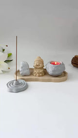 Set of “Peace” Monk Statues (3D Printed), Round Incense Holder