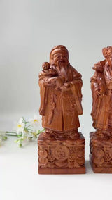 Wood Carved Fu Lu Shou Trio – Fortune, Wealth, and Longevity – Ideal for Home Display or Gifting