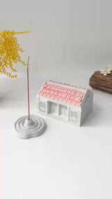 Pink-Roof House Incense Holder Set