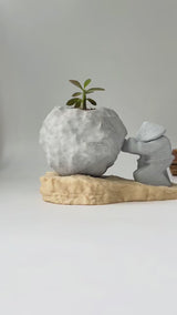 Plant Pot with Man Pushing Rock, Custom Name Available
