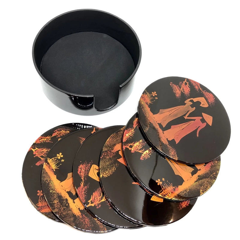 Set of 6 Traditional Vietnamese Lacquered Round Coasters