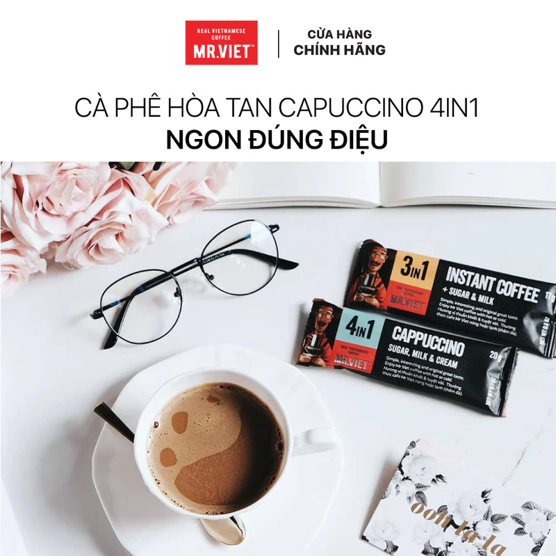 Instant Cappuccino Coffee 4-in-1, rich flavor, creamy milk, and sweet cream - MR.VIET Coffee