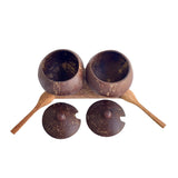 Spice jar with spoon made from coconut shell