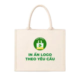 Custom Printed Jute and Canvas Tote Bag with Zipper – 13.8" × 10.6" × 5.1"