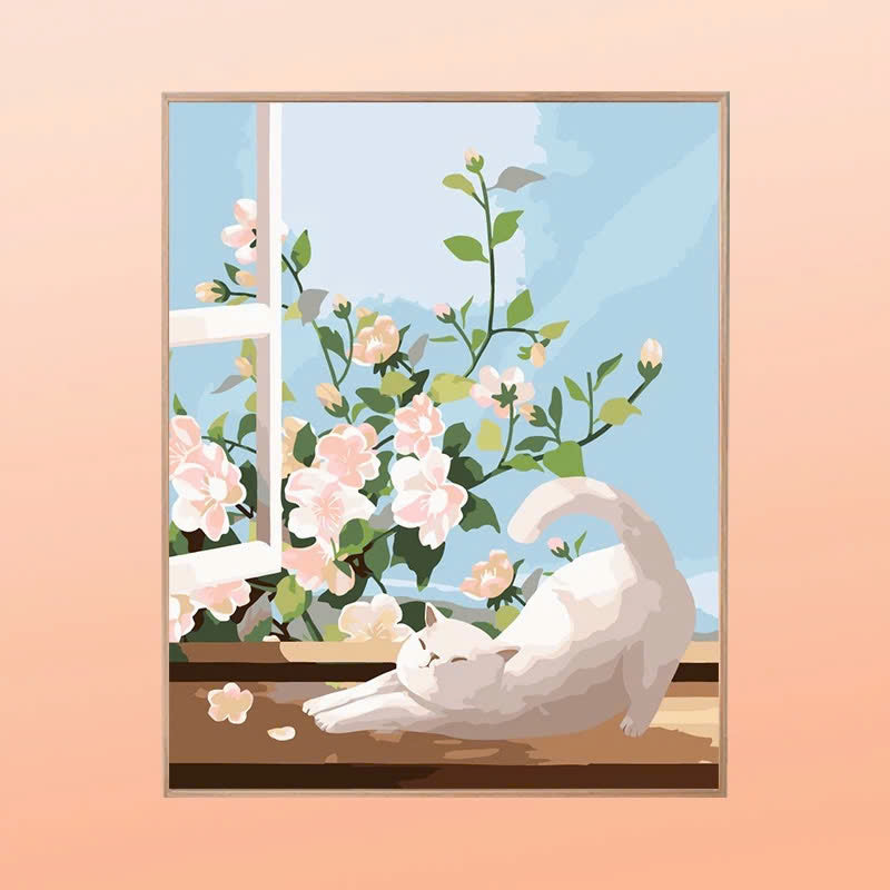 Cat and Fowers Painting by Numbers