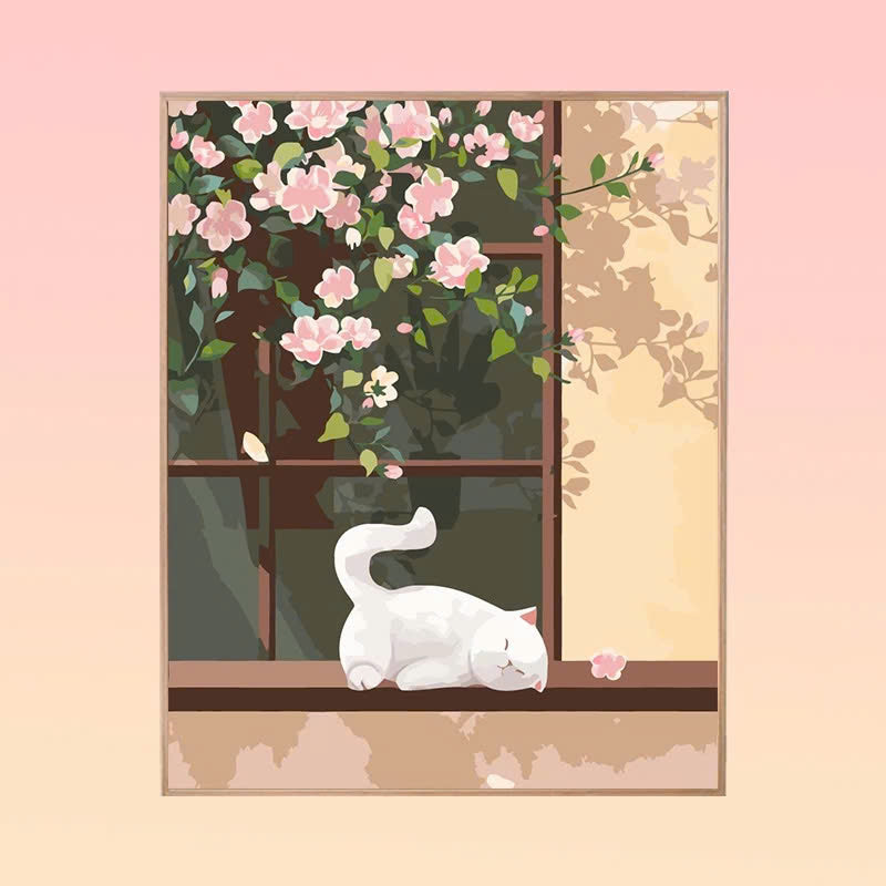 Cat and Fowers Painting by Numbers