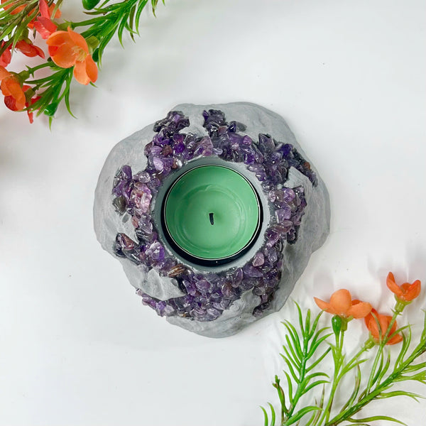 Handcrafted Amethyst Candle Holder (Volcano)