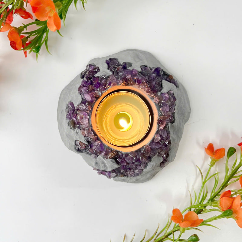 Handcrafted Amethyst Candle Holder (Volcano)