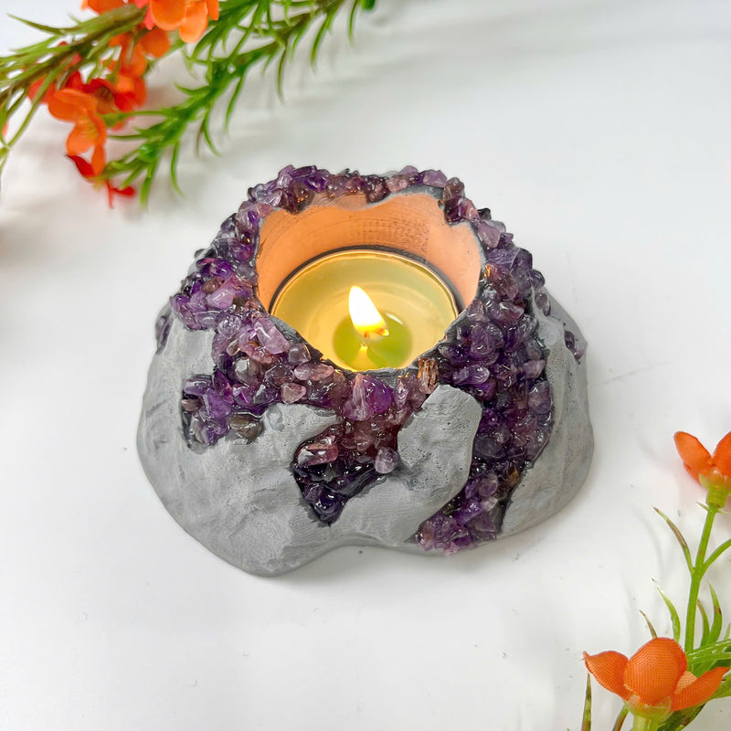 Handcrafted Amethyst Candle Holder (Volcano)