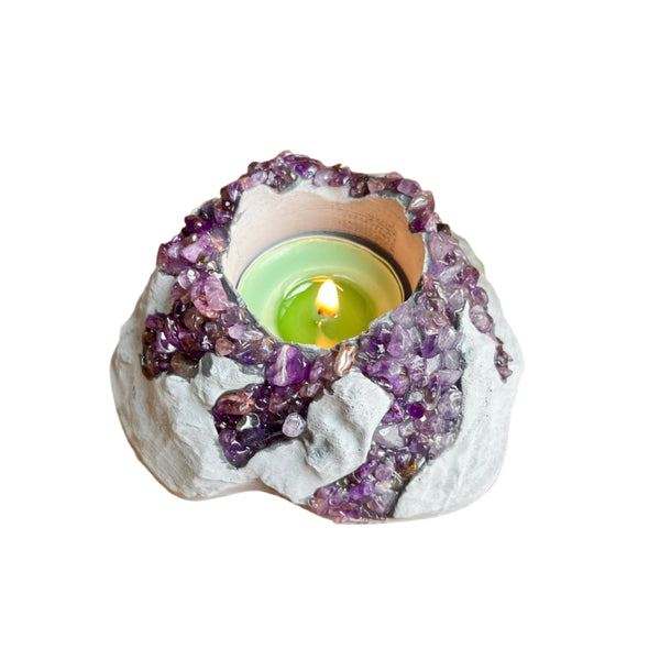 Handcrafted Amethyst Candle Holder (Volcano)